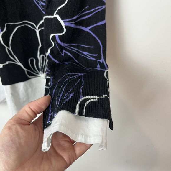 Chico’s Wildflower Scoop Neck Top Long Sleeve Twofer Pullover Color Black 270 - Picture 3 of 8